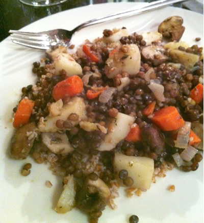 lentil stew with potatoes, carrots and mushrooms (vegan)