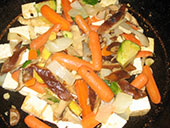 tofu, shitake, carrot & brussel sprout stir-fry