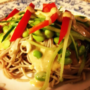 soba noodle salad with asian sesame dressing – (vegan, vegetarian)